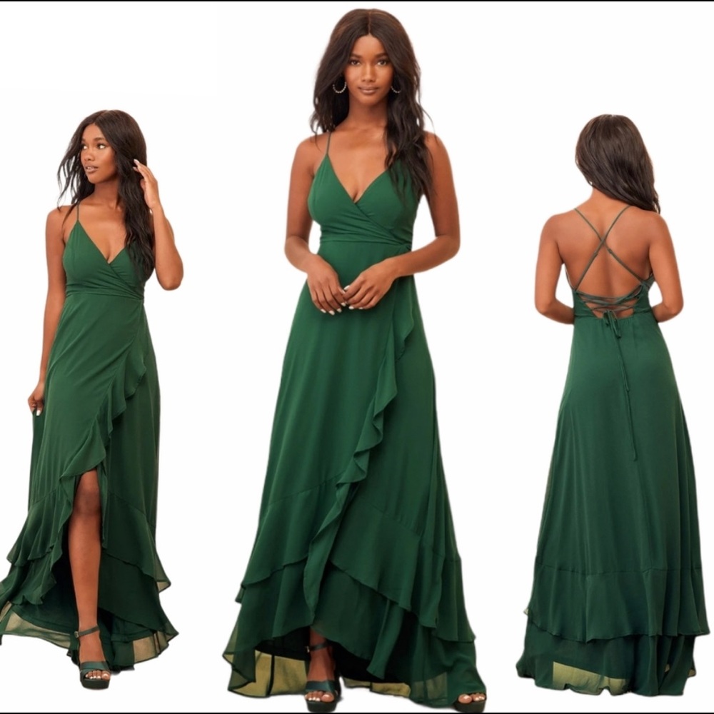 NWT Lulus In Love Forever Lace-Up Back Chiffon Gown - Holiday Cocktail Dress!